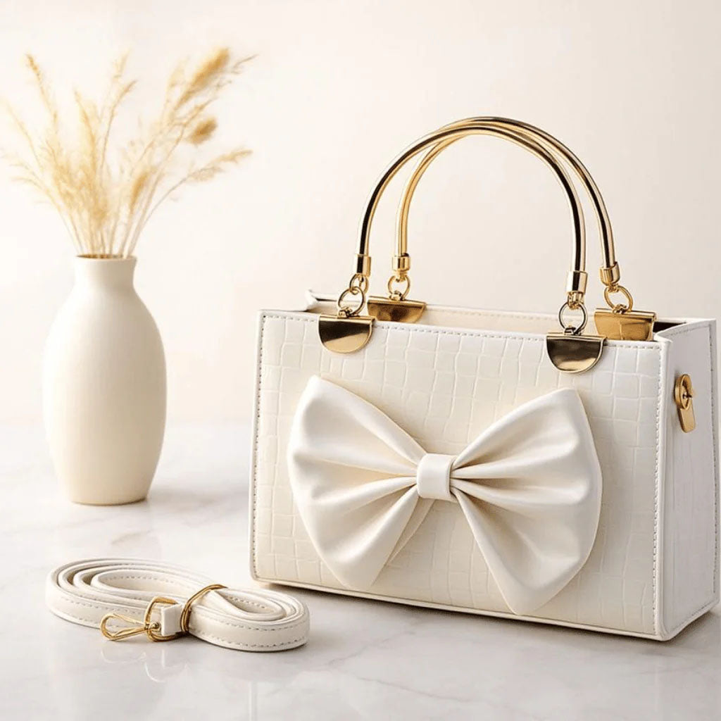 Elegant Croc-Texture Bow Handbag – Luxury Mini Crossbody