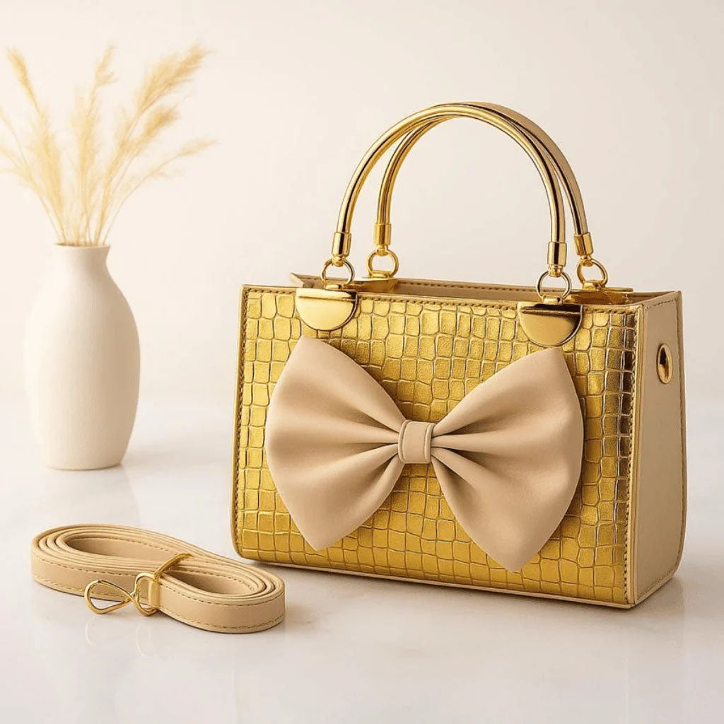Elegant Croc-Texture Bow Handbag – Luxury Mini Crossbody