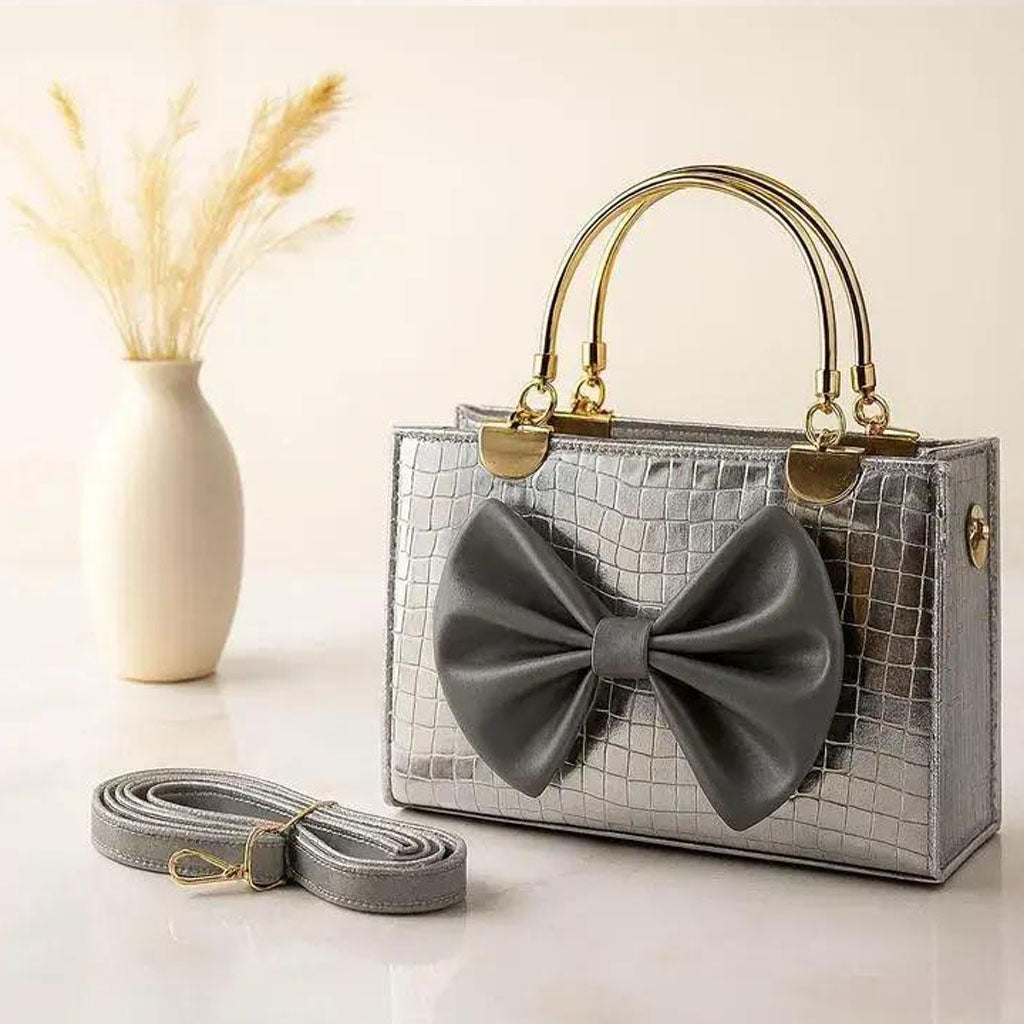 Elegant Croc-Texture Bow Handbag – Luxury Mini Crossbody