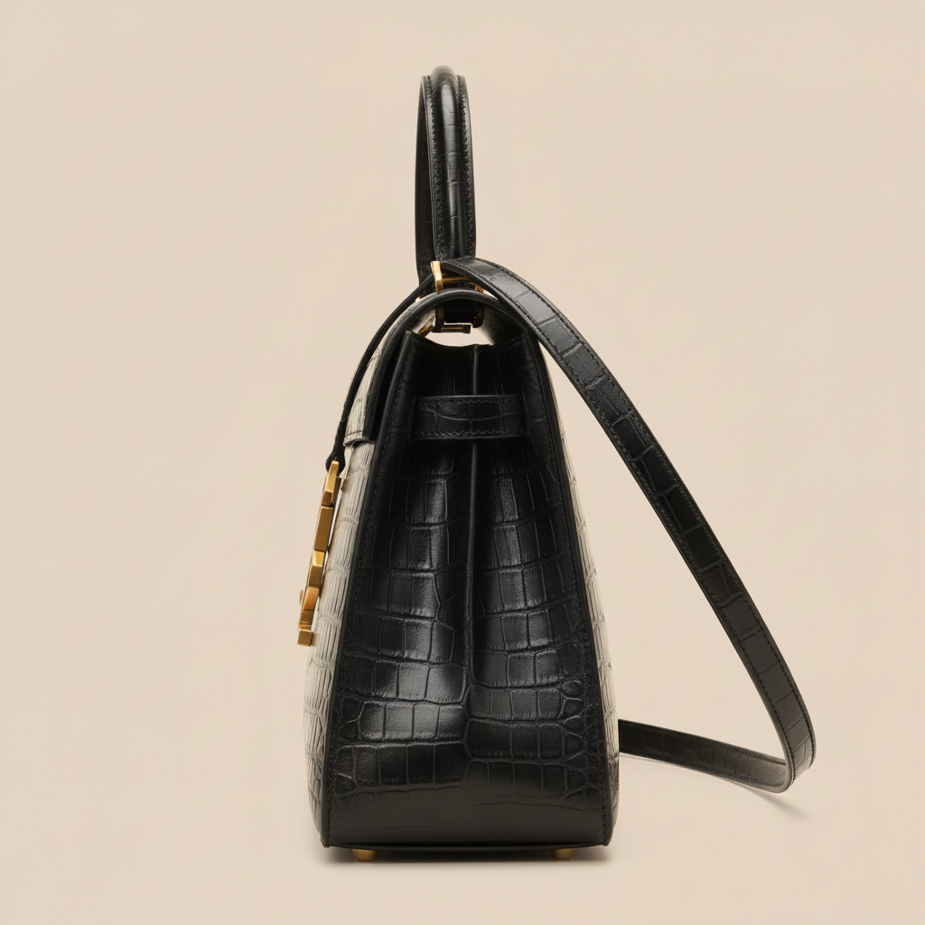 YSL Elegant Black Croc Chain Crossbody Bag